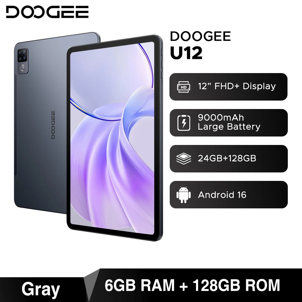 DOOGEE U12 Tablet PC Android 16 Gemini AI 12'' FHD+ Screen 24GB