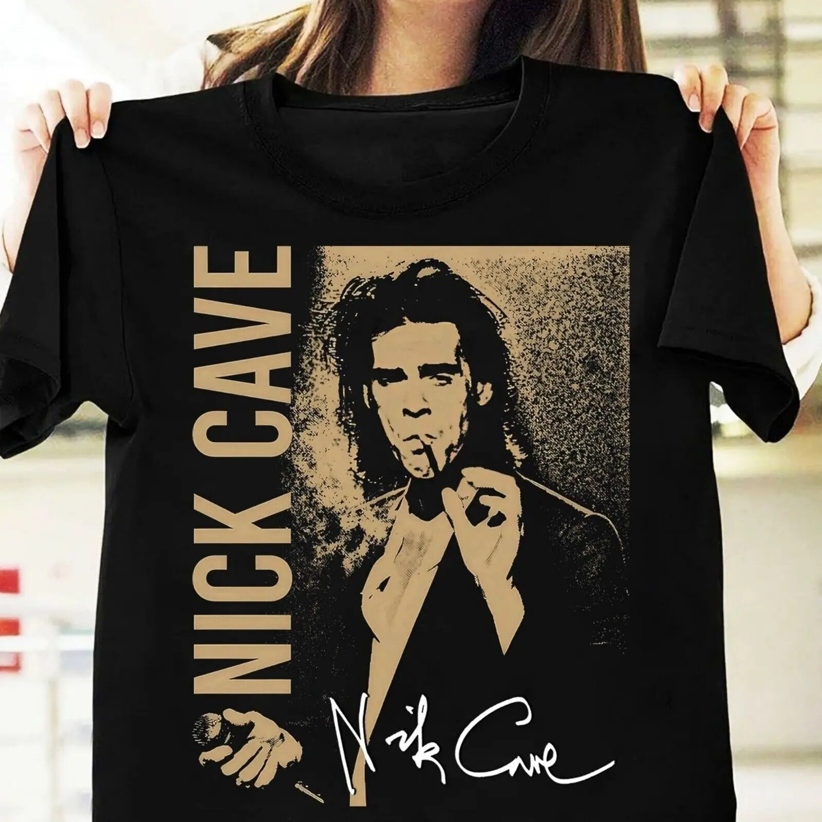 Hot Nick Cave And The Bad Seeds Signature Concert T T-Shirt Nera In Cotone Unisex A Maniche Lunghe