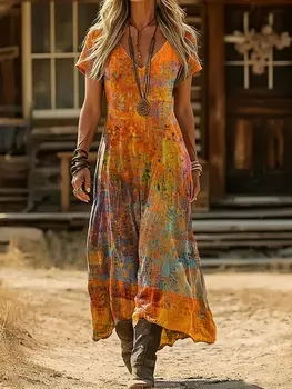New style vintage V-neck floral dress for women in spring and summer 1