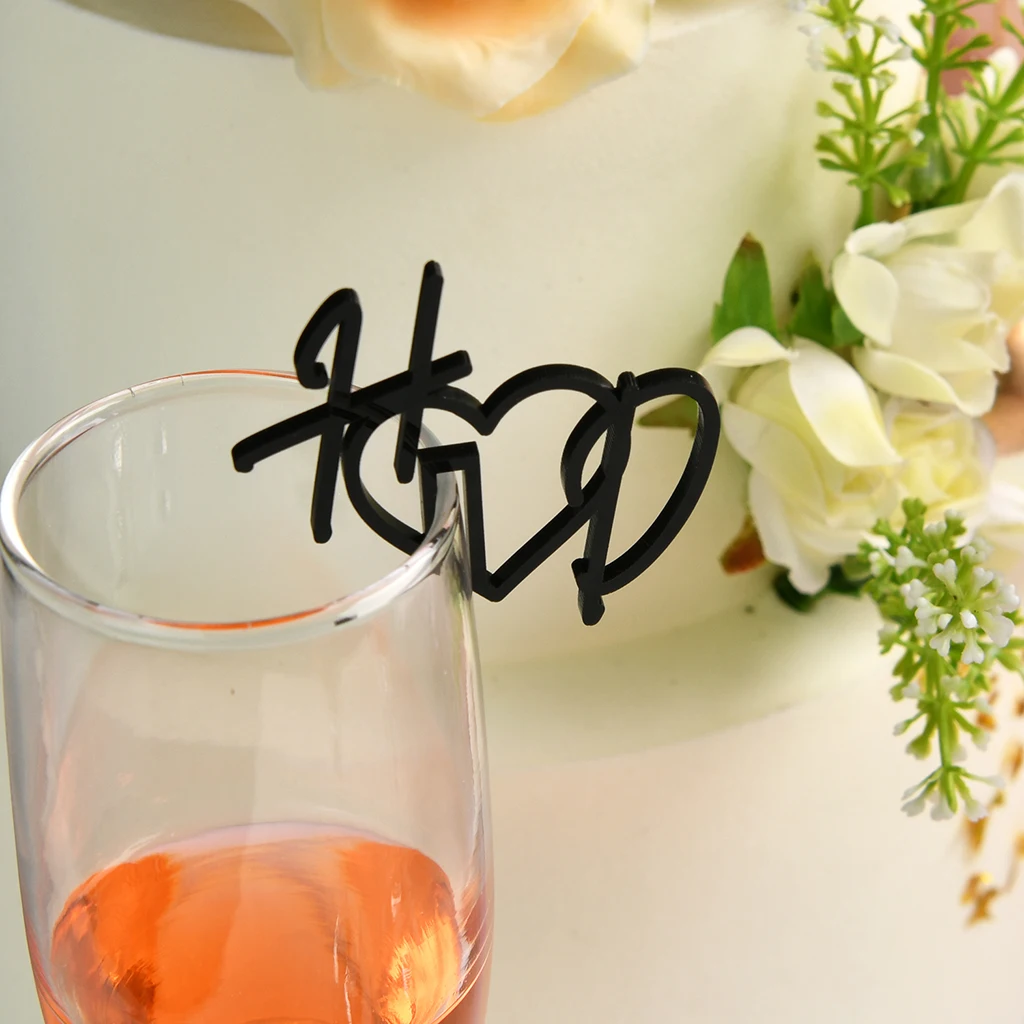 20/50/100pcs Personalized Cut Wedding Drink Tags Glass Topper Drink Stirrers Bar Sign Glass Marker Acrylic Wine Charms