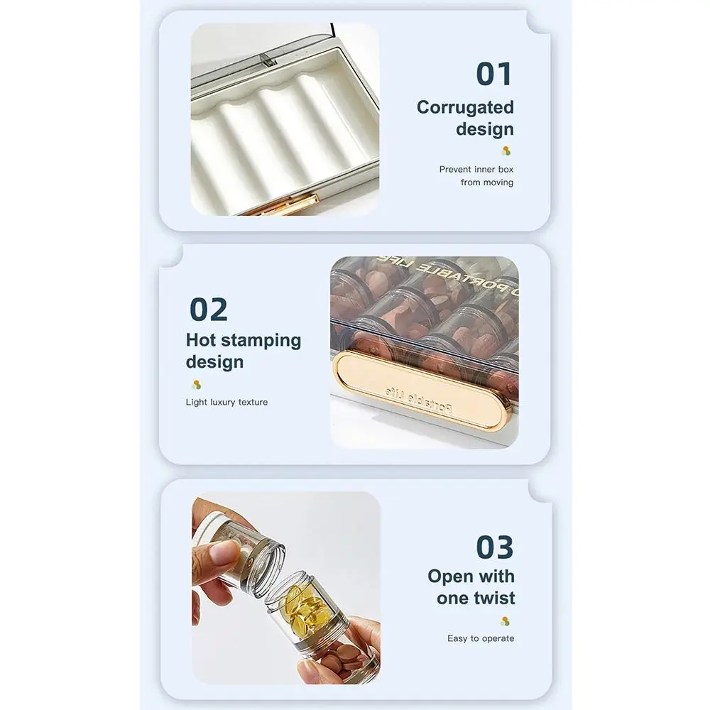 Tragbare Mini-Wöchentliche Pillen-Organizer-Box, 7 Tage wasserdicht, tägliche Pillendose gegen Feuchtigkeit, langlebige Schmuck-Aufbewahrungsbox für den Außenbereich – Detail 8