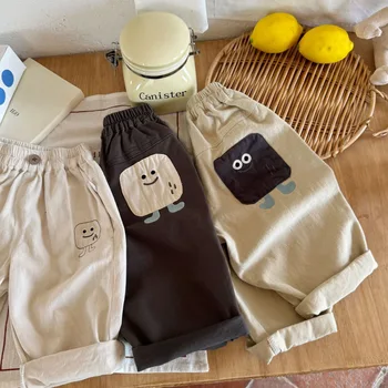 2025 Korean Spring Autumn Kids Baby Boys Pants Cute Versatile Toddler Boys Casual Pants Children Boys Pure Cotton Pants 1