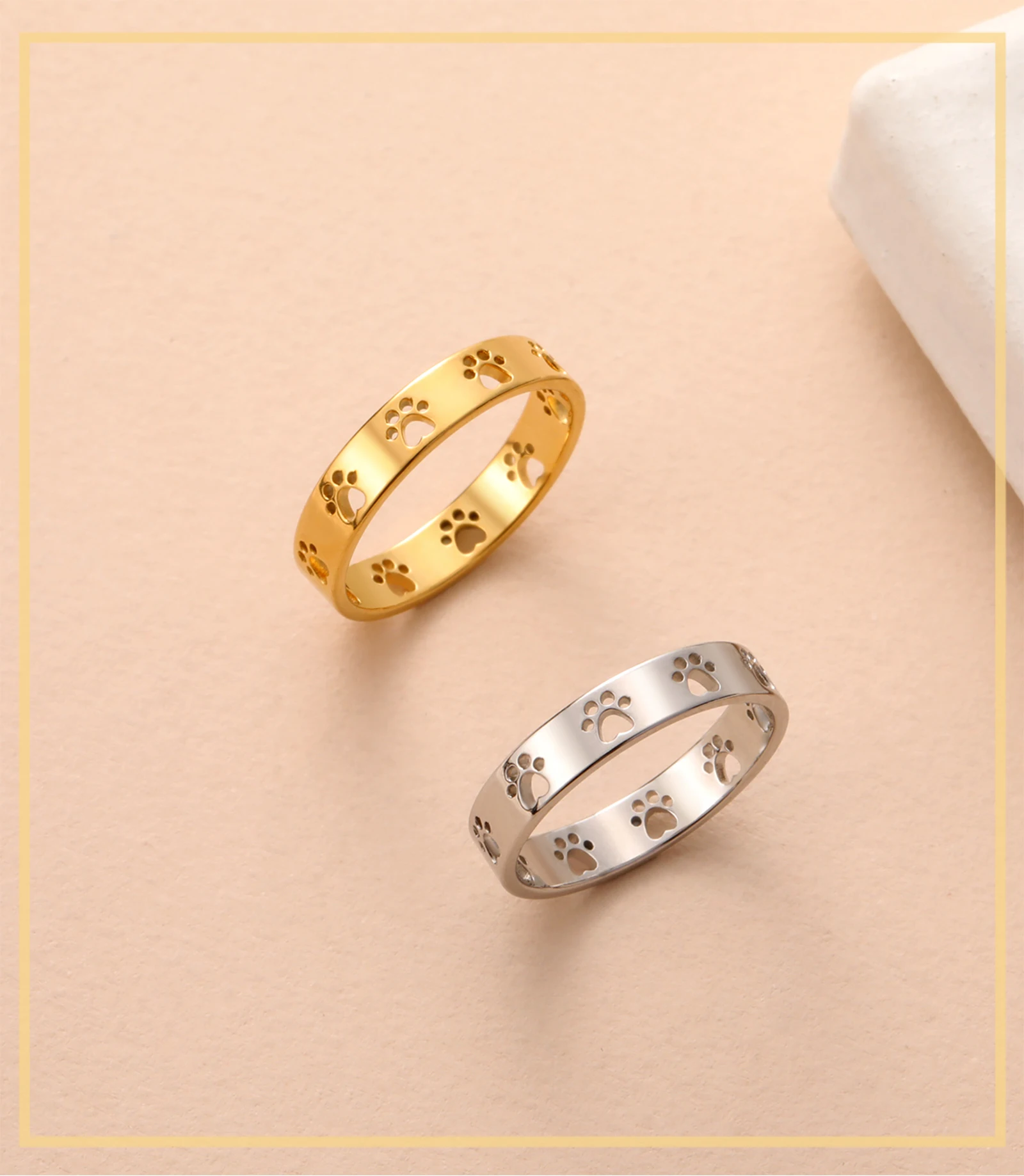 Cute Cat Dog Paw Rings for Women Stainless Steel Animal Pet Footprint Ring Jewelry - PeticaDeals
