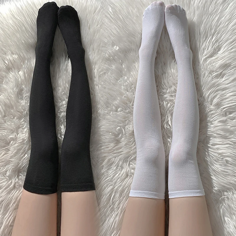 

Solid Color Stocking Sexy Black White Long Stocks Over The Calf Socks Lolita JK Cosplay Socks Women's Hosiery Thigh Stockings