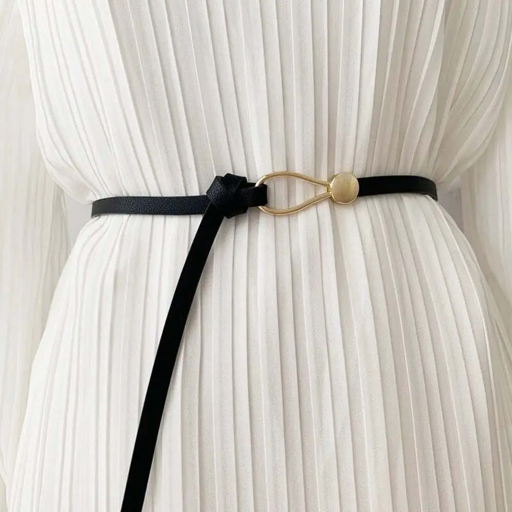 

Solid Color Knotted Belt Trendy PU Decorative Thin Belt Casual Dress Belt