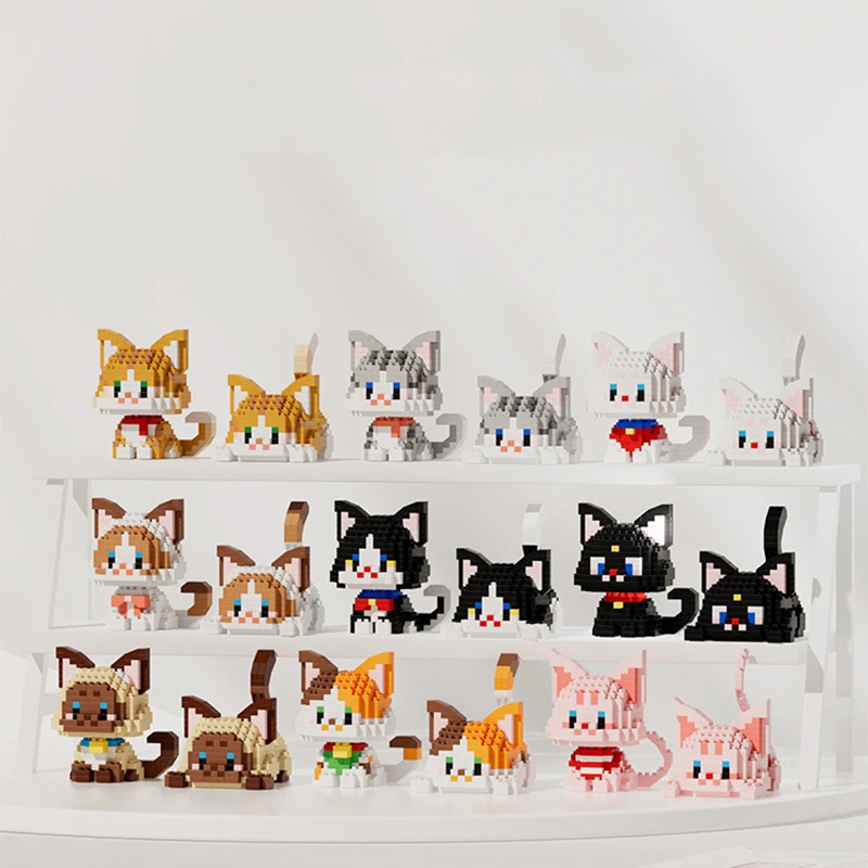 마이크로 입자 빌딩 블록 귀여운 애완 동물 고양이 시리즈, 귀여운 DIY 조립 장난감, 오렌지 고양이 검은 고양이 선물, 어린이 퍼즐 선물