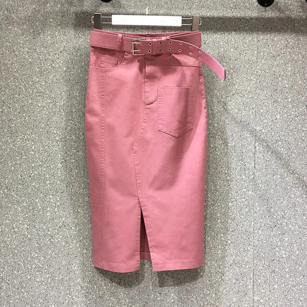 KoreanCasualLadiesDenimSkirt2022SummerNewSlitHighWaistDenim