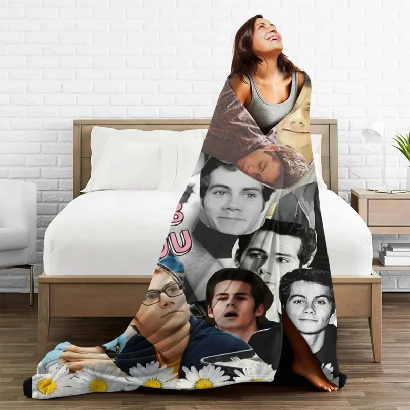 

Dylan O'Brien Teen-Wolf Blankets Flannel Spring/Autumn Plaid Multi-function Lightweight Throw Blankets for Home Couch Quilt