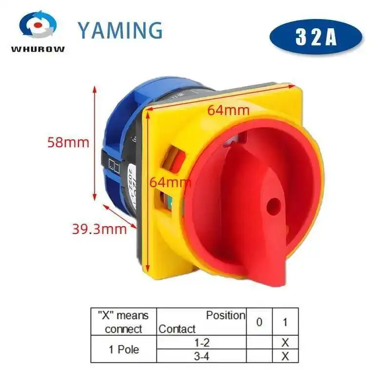 LW26GS-32A Padlock Cam Switch Silver Contact 690V Changeover Rotary Selector ON/OFF Two Positions LW26GS YMW26