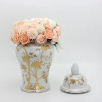 Gold-plated Flower Ceramic Ginger Jar White Ceramic Storage Jar Crafts Ornaments Flower Arrangement Decorative Jar Ornaments 2