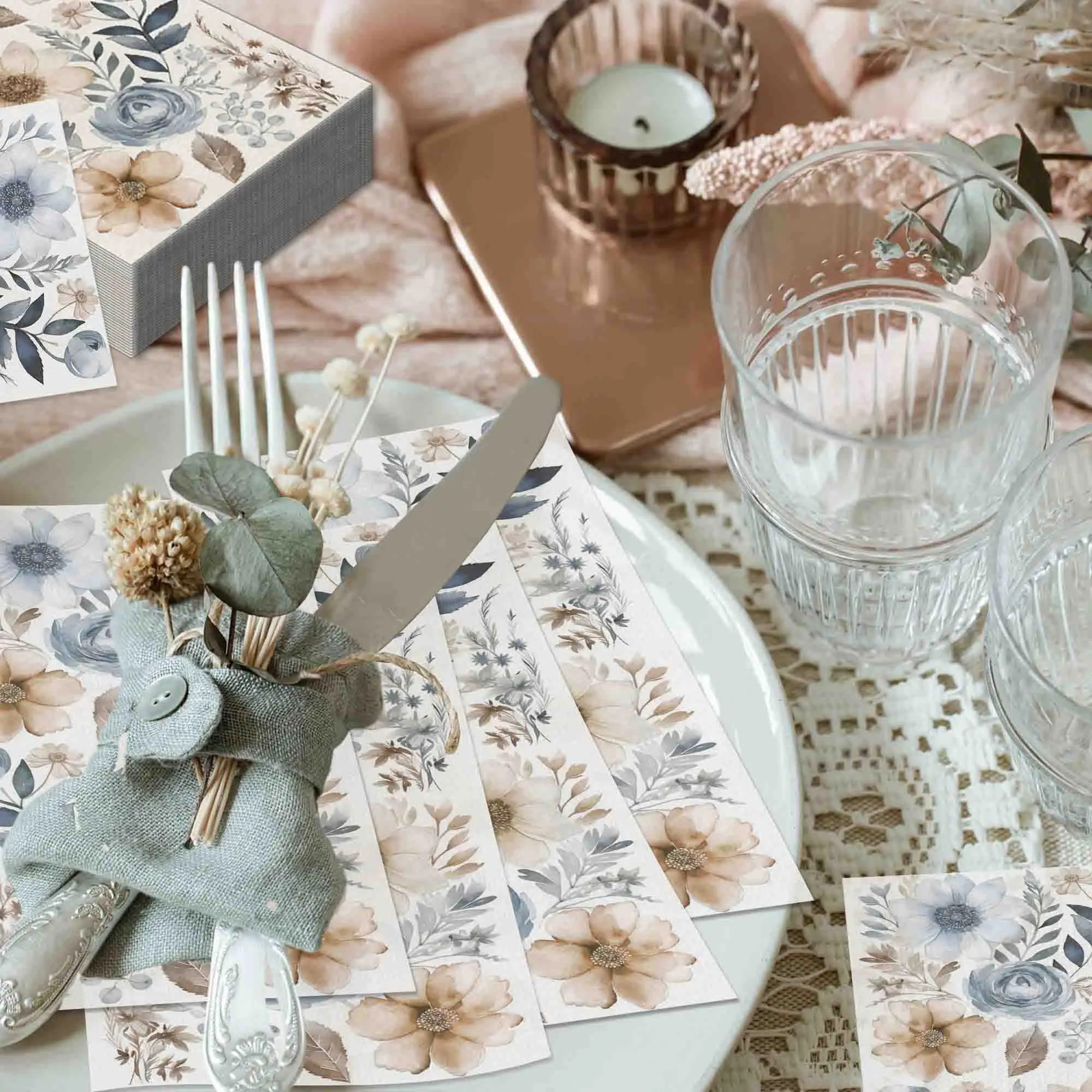 20/40/60 stücke Blaue Blume Schmetterling Servietten Abendessen Papier Taschentücher Esstisch Dekor Für Geburtstag Dekoration Hochzeit Party liefert – Detail 9