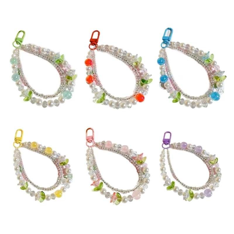 

Double Layer Flower Beaded Charm Pendant Chain Decoration for Key Bag Purse