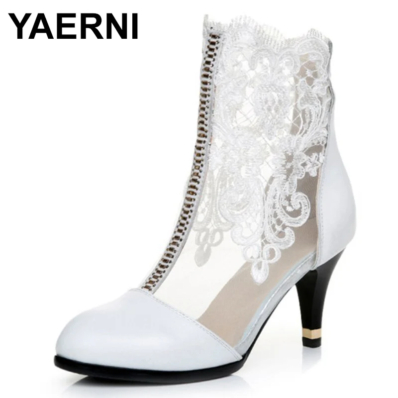 

Phoentin black lace flower spring ankle boots 2023 super high thin heels air mesh transparent boots women sexy lady shoes FT325