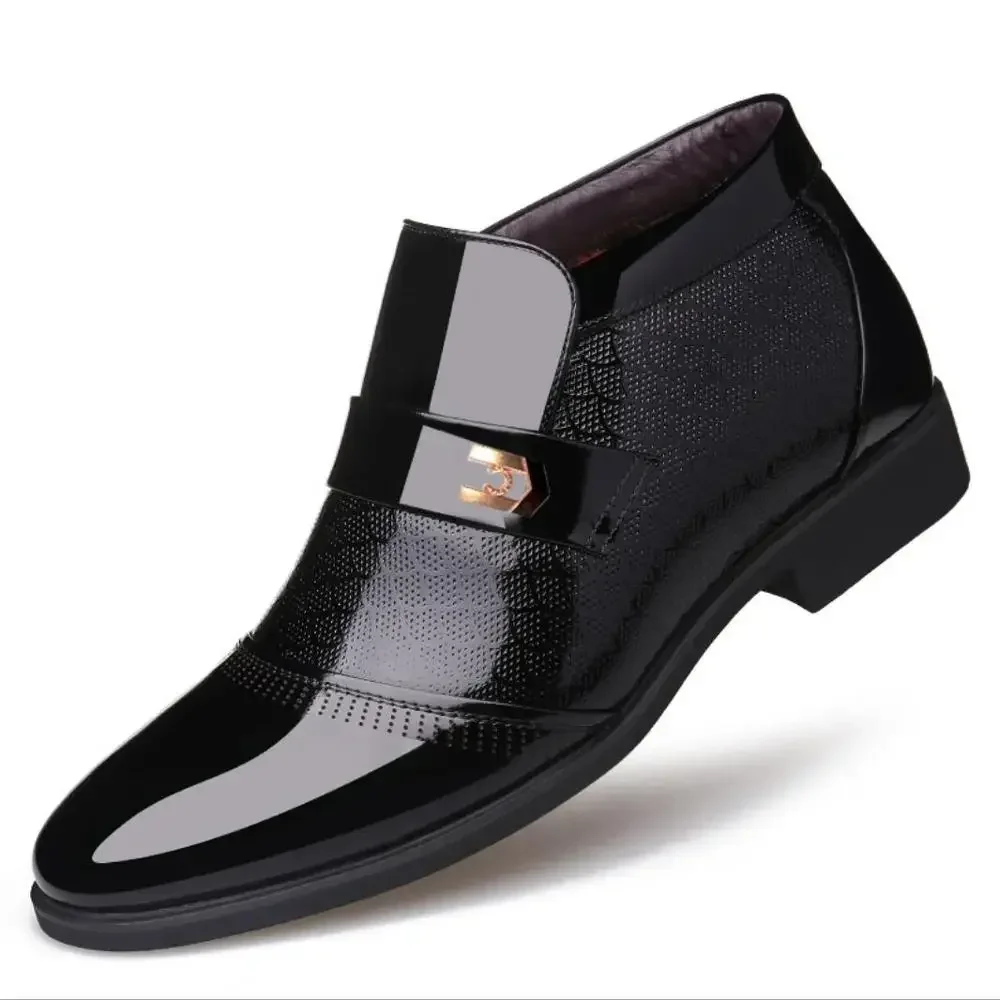 Luxury Patent Leather Business Chelsea Boots Mens Winter Ankle Boot Thick Artificial Fur Snow Boots Hombre Dress Shoes men chelsea boots