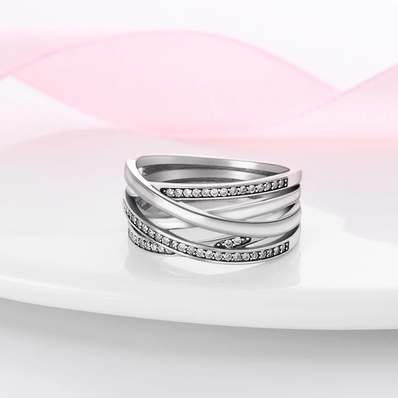 Silver Rings Crown Princess Tiara Sparkling Love Heart For Women Engagement