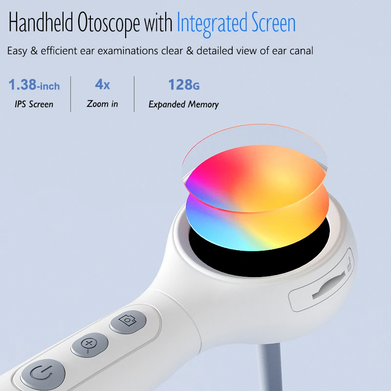 Otoscopio Intelligente Portatile con Schermo IPS da 1,38'', Fotocamera Ultra Sottile da 4,2mm 1080P per Pulizia Orecchie, Controllo Naso, Bocca e Pelle - immagine 3