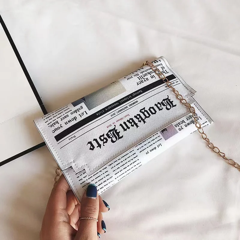 

Women Joker Messenger Bag Chain Shoulder Bag Personality Fashion Small Square Newspaper News Styling Bags Wholesale Bolso Mujer