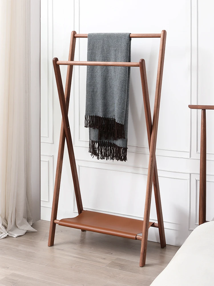 

Living room solid wood floor hanger black walnut coat rack Nordic foldable storage bedroom shelf