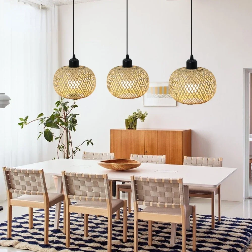 Chinese Style Weaving Hanging Lamps Bamboo Hand Knitted Restaurant Home Decor Lighting Fixtures Room Decor Lamps Aesthetic
