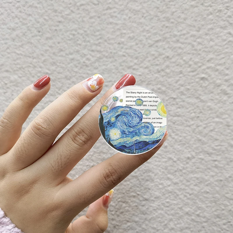 Retro Van Gogh Oil Painting Folding Mobile Phone Grip Stand Holder