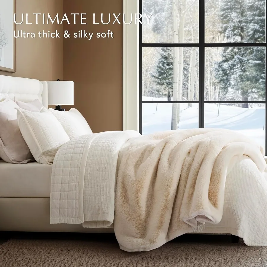 Luxury Soft Faux Chinchilla Fur Throw Blanket for Couch Warm Thick Heavy Winter Throw Blanket 1220GSM for Bed Fluffy Cozy Mink