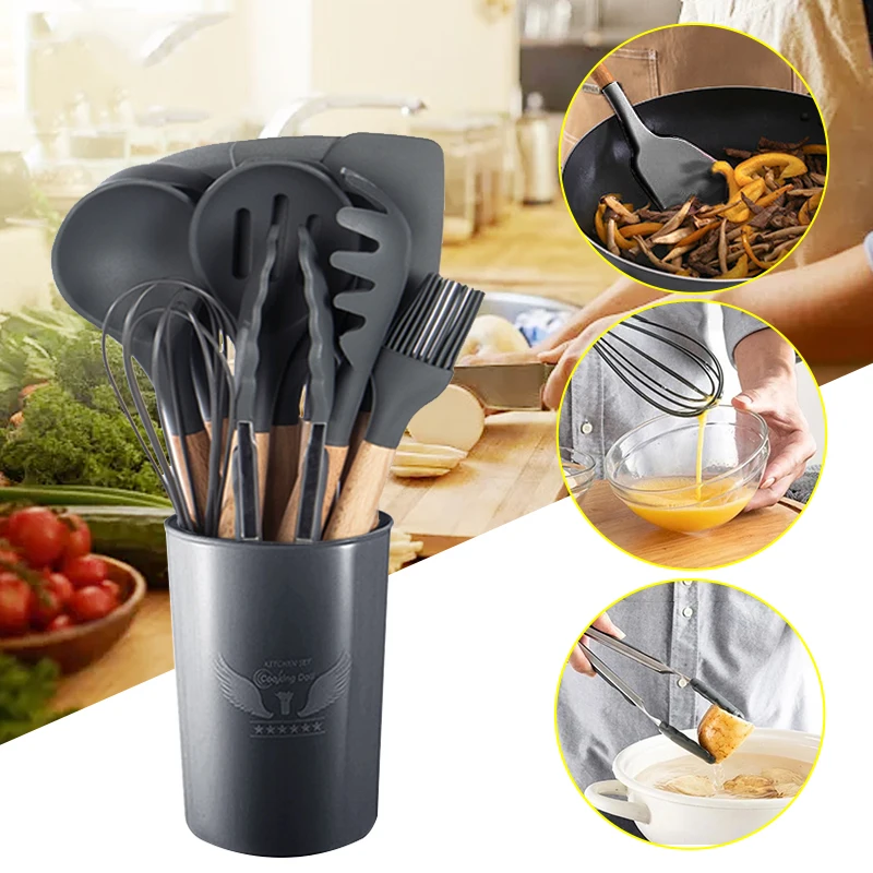 

Silicone Kitchenware Set BPA Free Kitchen Newest Cooking Baking Tools Accessories Kitchen Utensil Gadgets with Container