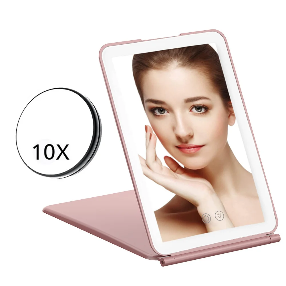 3 Color Light Modes Cosmetic Folding LED Makeup Mirror – USB Rechargeable Touch Screen Compact 3
