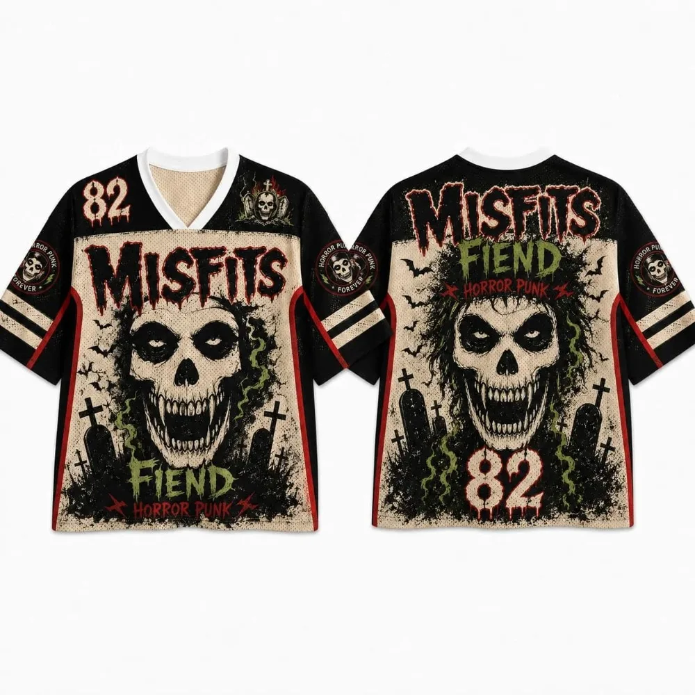 Retro Horror Skull Misfits 3D-Druck Herren Damen V-Ausschnitt Sport Baseball T-Shirt Rock Hip-Hop Street Modischer Trend Familien-Outfit