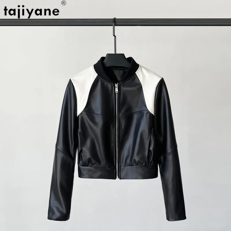 

Tajiyane Genuine Sheepskin Leather Jacket Women 2023 Real Leather Coat Knitted Stitching Collar Short Leather Jackets Women Slim
