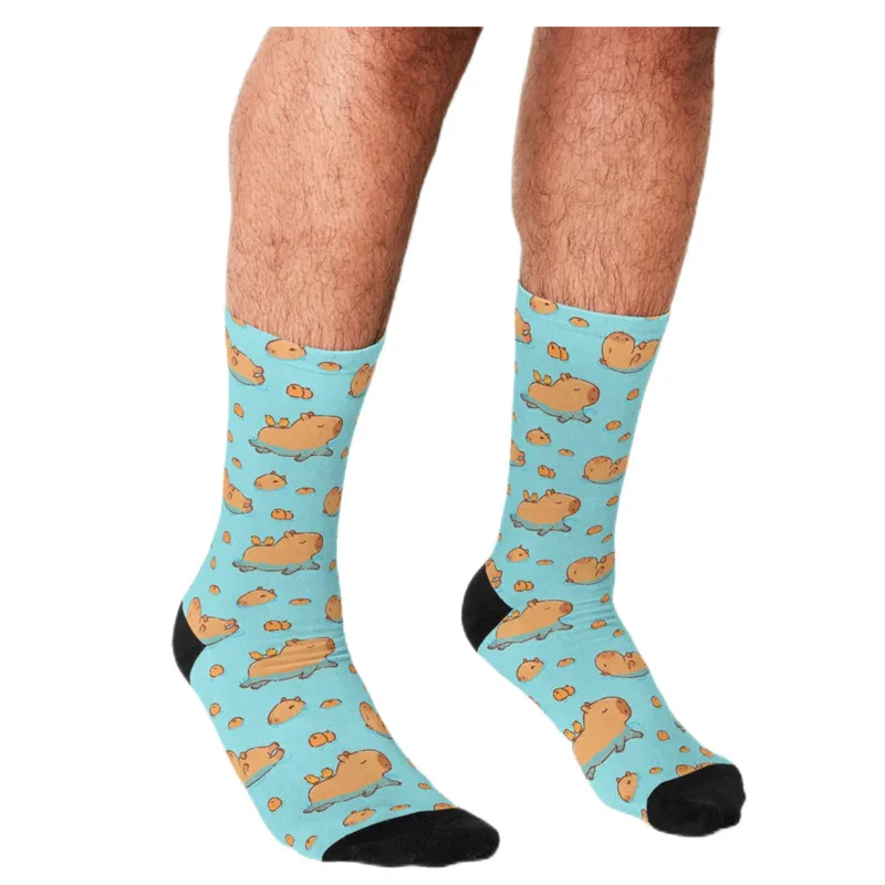 

Men's socks Capybara pattern swimming with oranges Socks harajuku Men Happy hip hop Novelty cute boys Crew Casual Socks for men