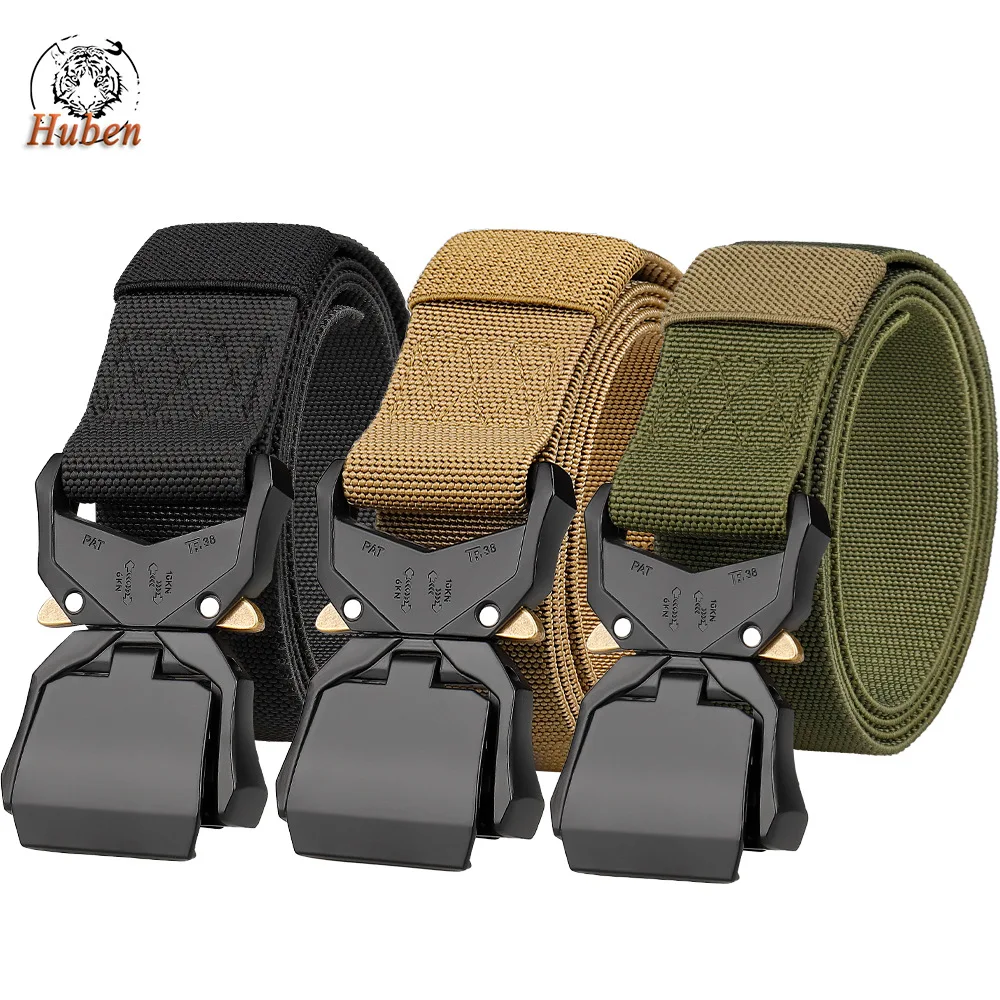 

3.8cm New Double Quick Release Aluminum Alloy Buckle Nylon Elastic Belt Men's Tactical Belt