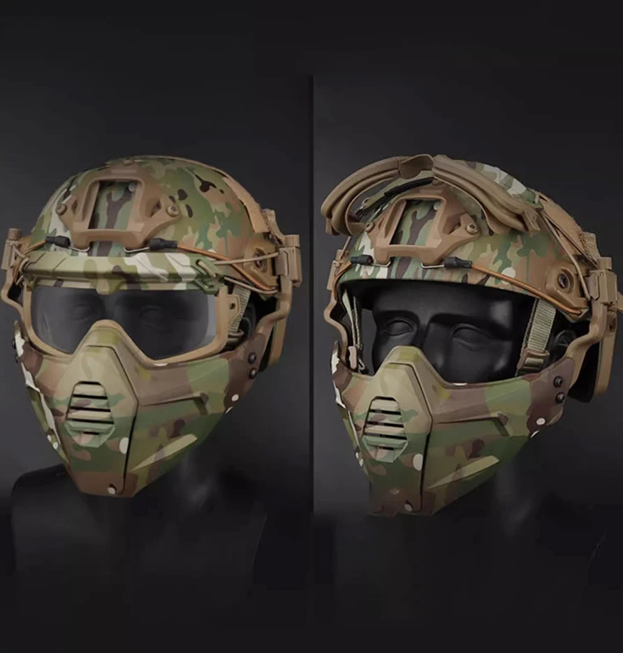 

CS Outdoor Split Detachable Face Protection Windshield Eyewear with FAST Helmet Tactical Full Face Protection Military Fan Mask