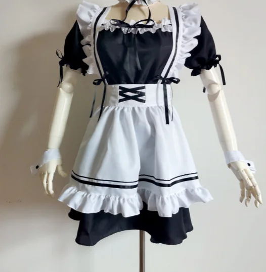Black Cute Lolita Maid Costumes Girls Women Lovely Maid Cosplay Costume Animation Show Japanese Outfit Dress