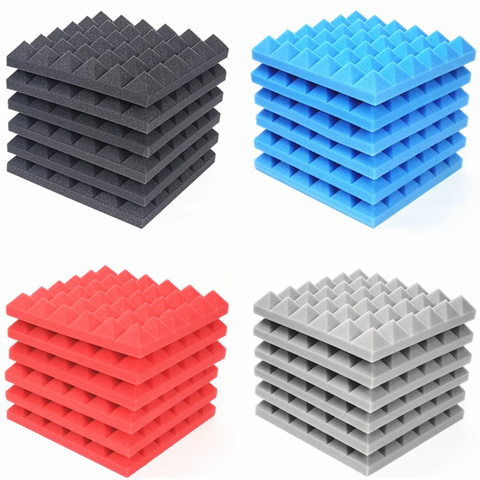 12/24pcs Pyramid Studio Mousse Acoustique Panneaux Muraux Insonorisés Cales  Éponge De Traitement D'absorption Avec Adhésifs Double Face, 2''X12''X12