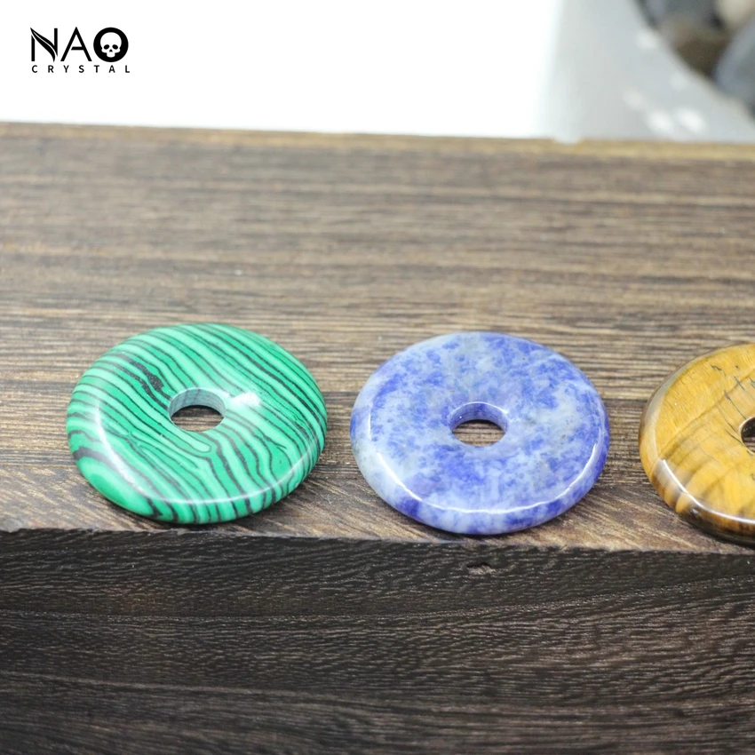 30mm Natural Gemstone Donut Pocket Stone Quartz Home Decor Reiki Healing Crystal Pi Pendants Charms For Necklaces Jewelry Making