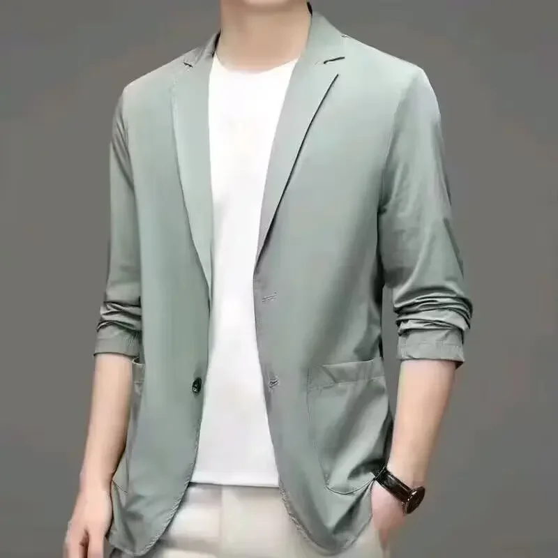 Men suits jackets Summer Thin Suit Collar Sunscreen Western-style Clothes Solid Color Lightweight Business Casual Slims Silhoue