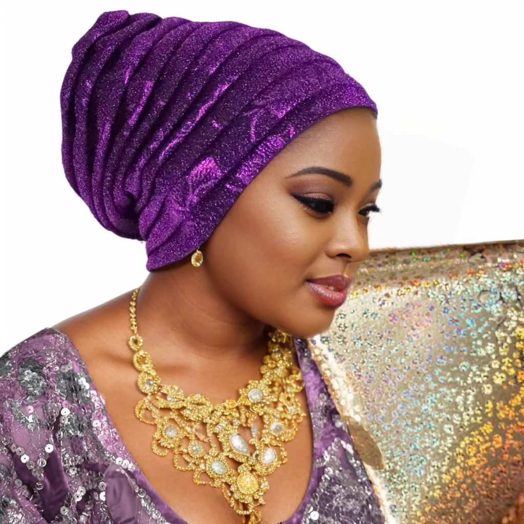 Elegant Glitter Pleated Turban Cap for Women: Stylish Head Wrap and Headpiece