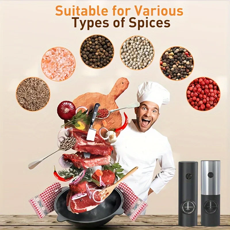 Electric Salt Pepper Grinder Precise Adjustable Coarseness Control, Easy Refill Design Versatile Pepper Mill for Various Spices