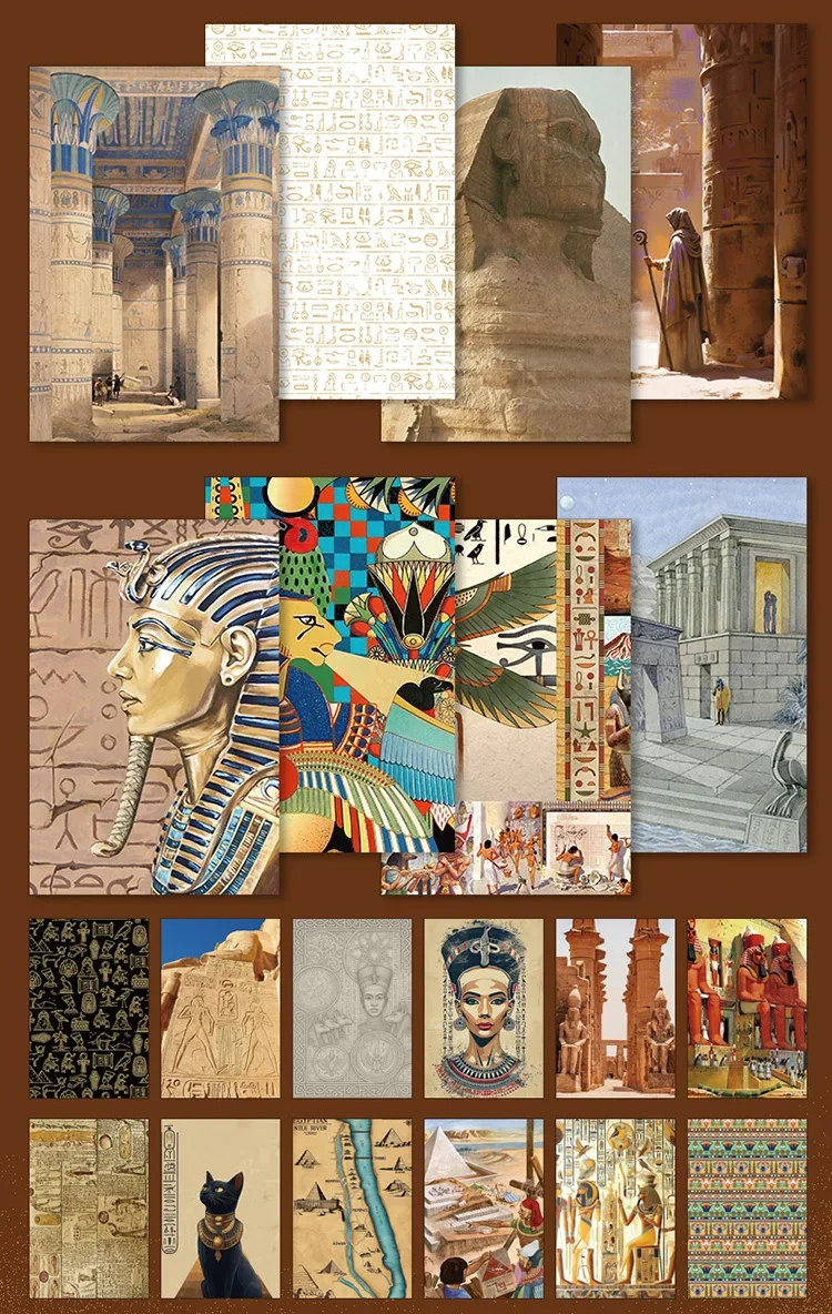 50pcs Ancient Egypt Maerial Pack with Stickers and Material Paper Craft Scrapbooking Junk Journal Decorative Stickers