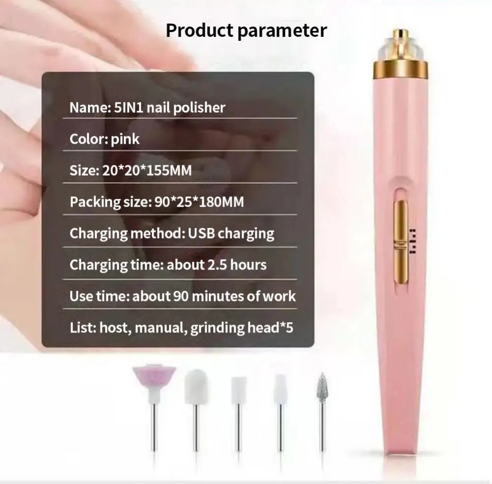 Sde1fa2a47a1749a58ea09dc00b79e8d9R 5PCS Ceramic Nail Polisher Portable Electric Nail Remover 3-speed Strong Motor High-speed Silent Not Shock Hand Manicure Tools