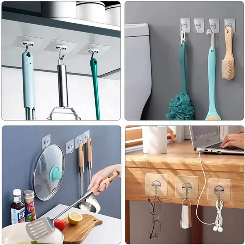 Self adhesive hooks 20 Pcs transparent stainless steel strong for bathroom towel clothes key pendant storage
