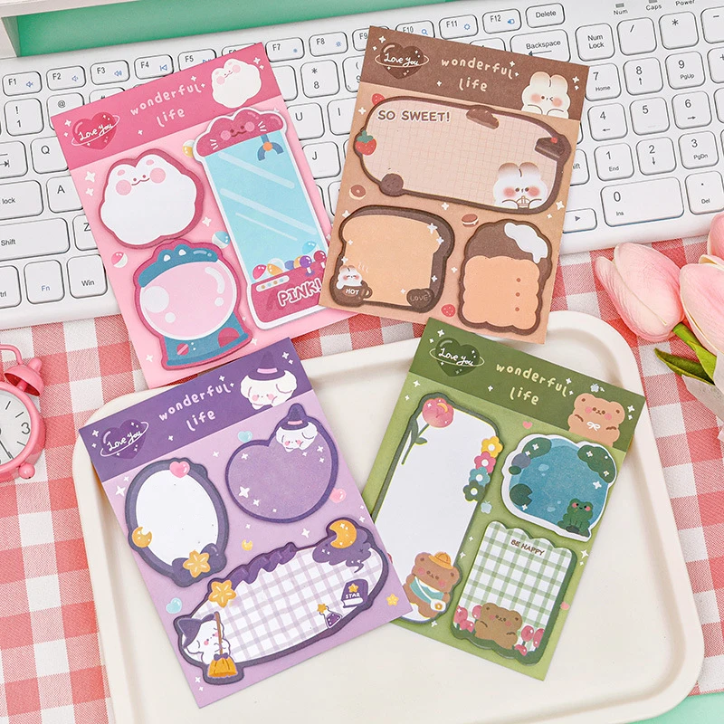 Lytwtw's-Cute Kawaii Animals Notes Notepad Cartoon Adhesive Memo Pad Office and School Supplies Stationery Sticker 4 Piece 3