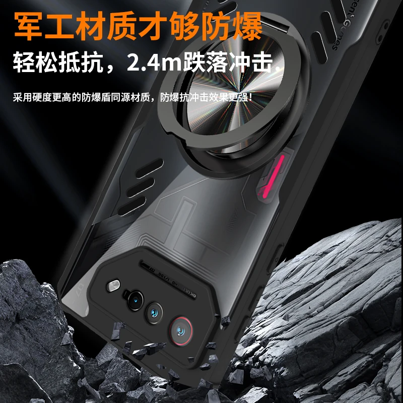 Magnetic 360° Rotating Stand Phone Case with Graphene Heat Dissipation and Transparent Design