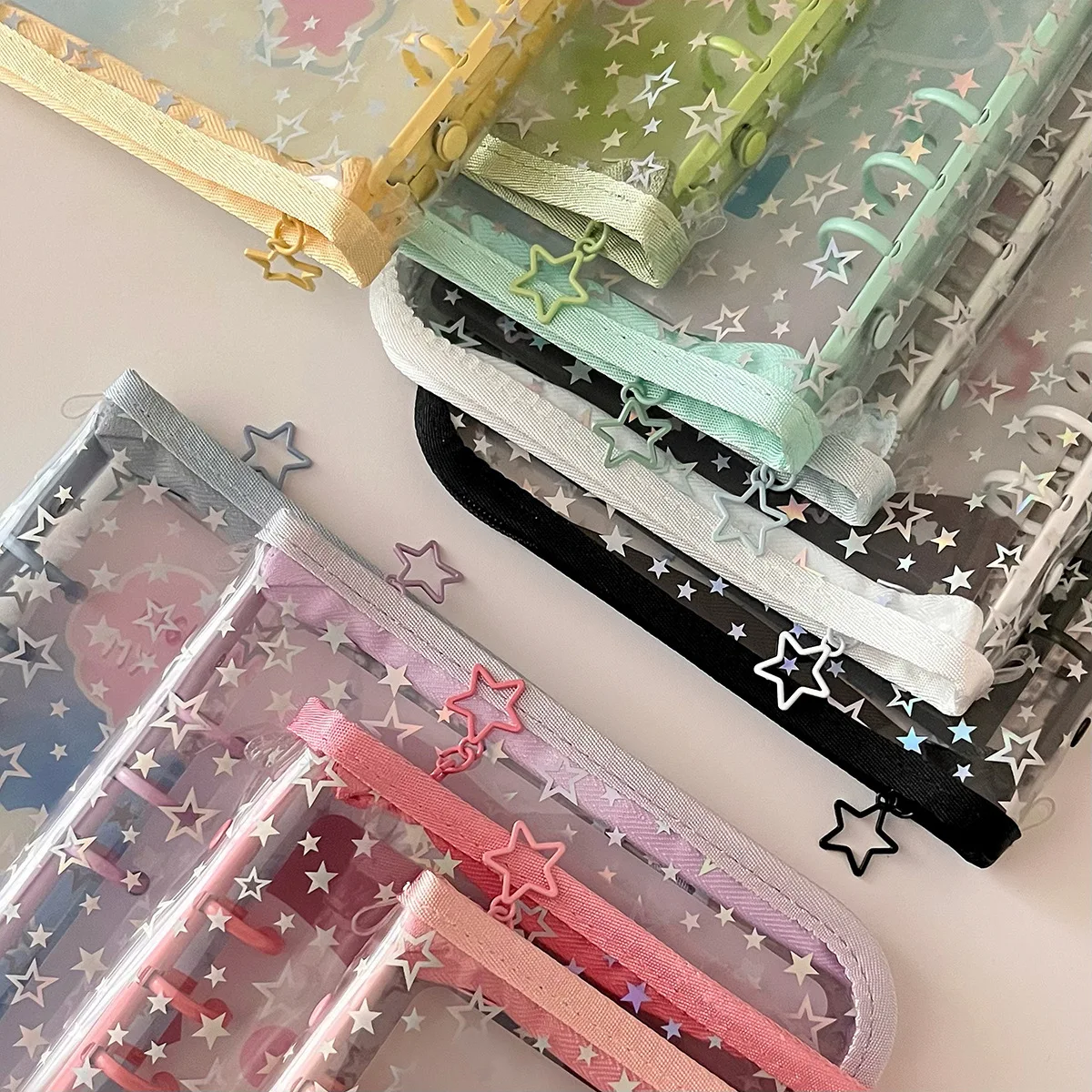 A5 Star Transparent Cover Binder Photocard Holder Idol Kpop Photo Album Photo Collect Book Zipper Bag Storage School Stationery 3