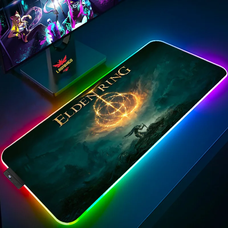 Elden Ring Gaming Mousepad Game Speed RGB Led Setup Gamer Decoration Cool Glowing Mouse Mat Pc Republic of Gamers with Cable Rug