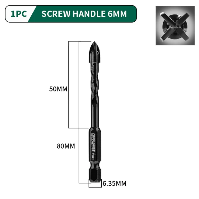 GREENER 3-12mm Four-blade Concrete Impact Glass Drill Cross Hex Tile Drilling Bit Special For Hexagonal Shank Hard Alloy Tri 6mm