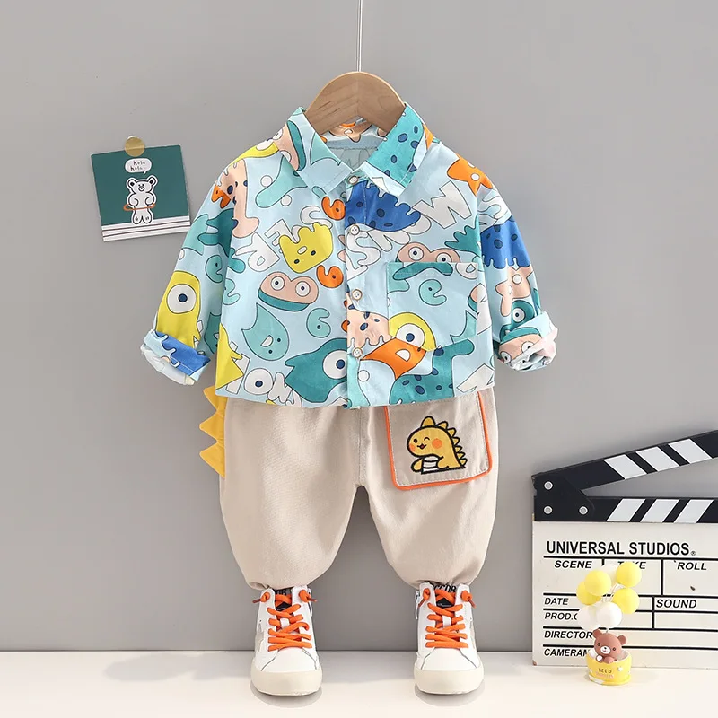 

Luxury Kids Outfits Baby Designer Boy Clothes 1 to 2 Years Cartoon Dinosaur Long Sleeve Shirts and Pants Boys Boutique Clothing