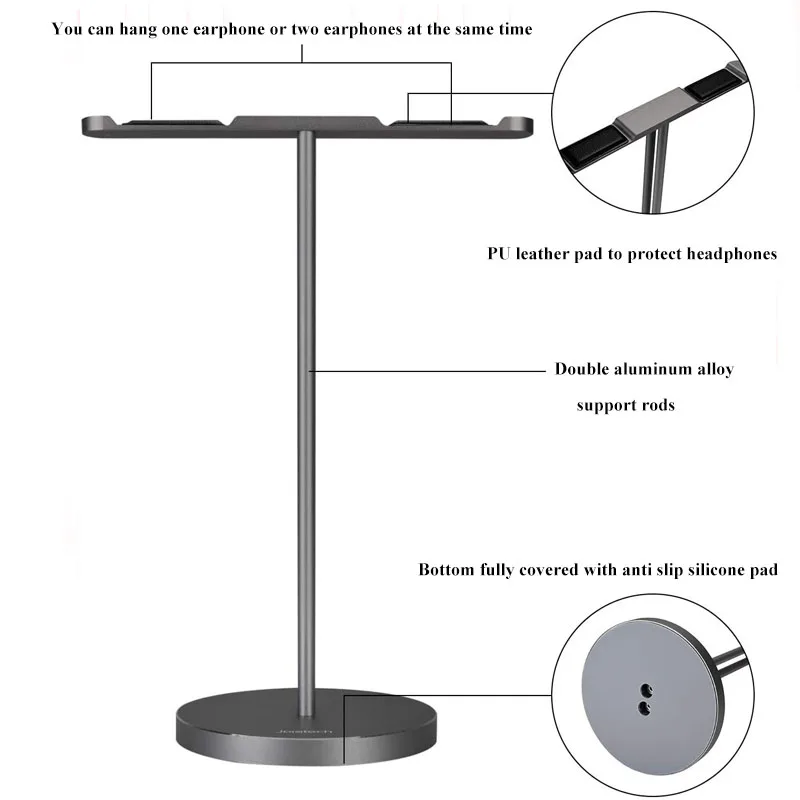 Aluminum Headphone Holder Stand Dual Hanger Holder Earphone Desk Display Rack Bracket with Anti-slip Pad for Game Headphones