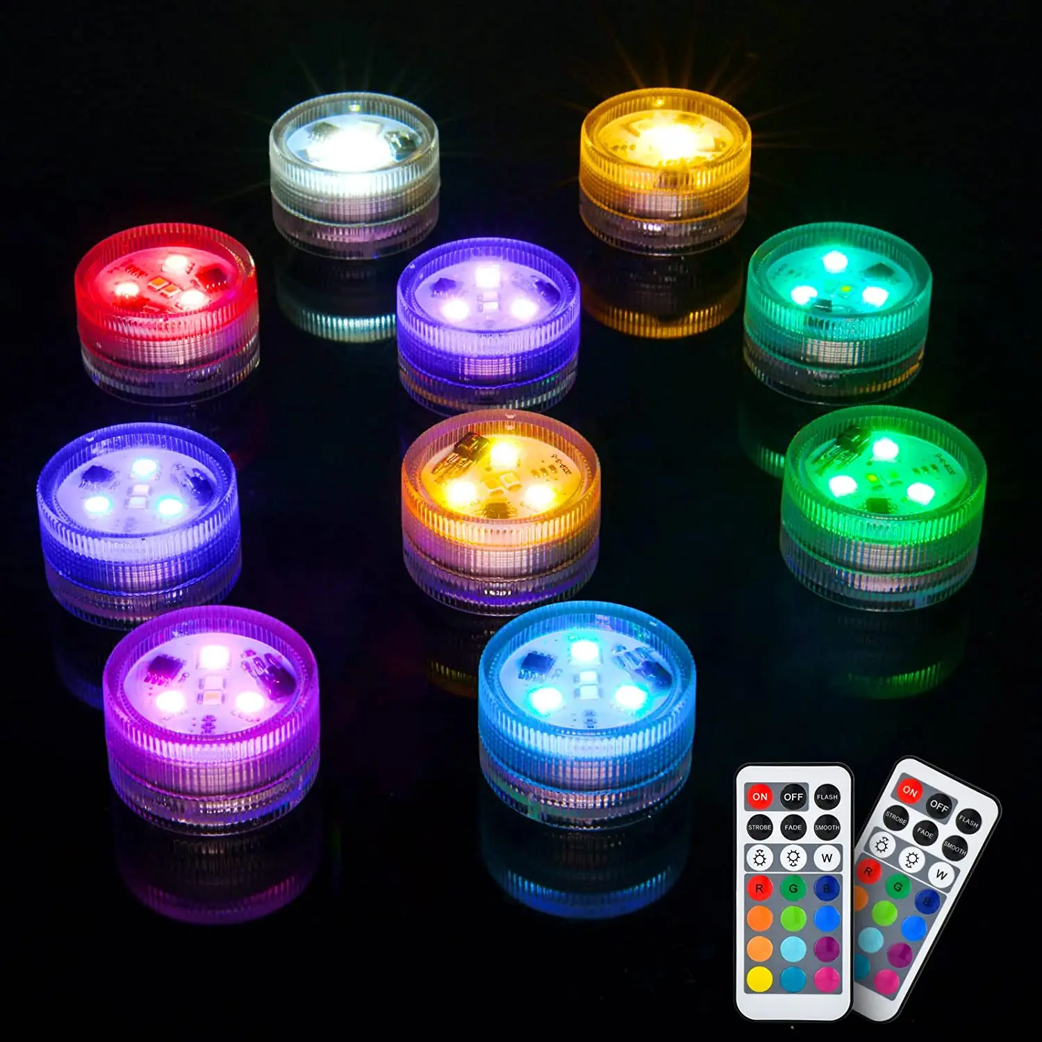 Submersible Battery Operated Multi-Function LED Lights with Remote Control  - Set of 10