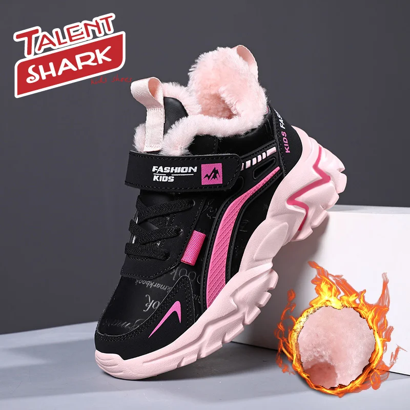 

Winter Plush Warm Kids Csual Shoes Waterproof Leather Children's Sneakers Sport Runnign Pink Girls Shoes for Boys Sneakers New